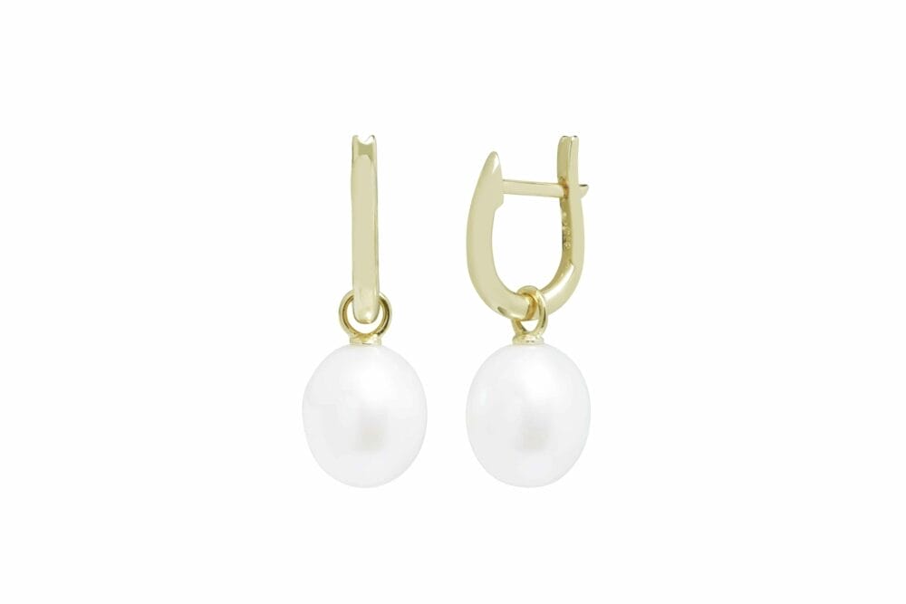 Gold 9-10mm Teardrop Cultured Pearl Huggies