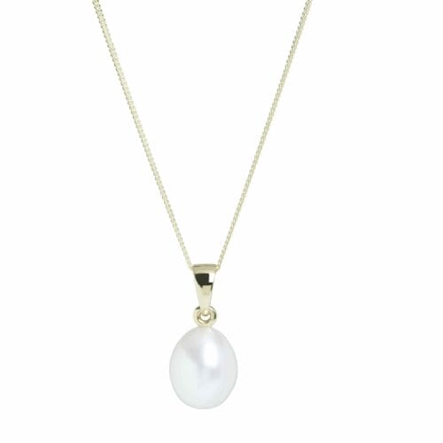 Gold 9mm Cultured Pearl Drop Necklace