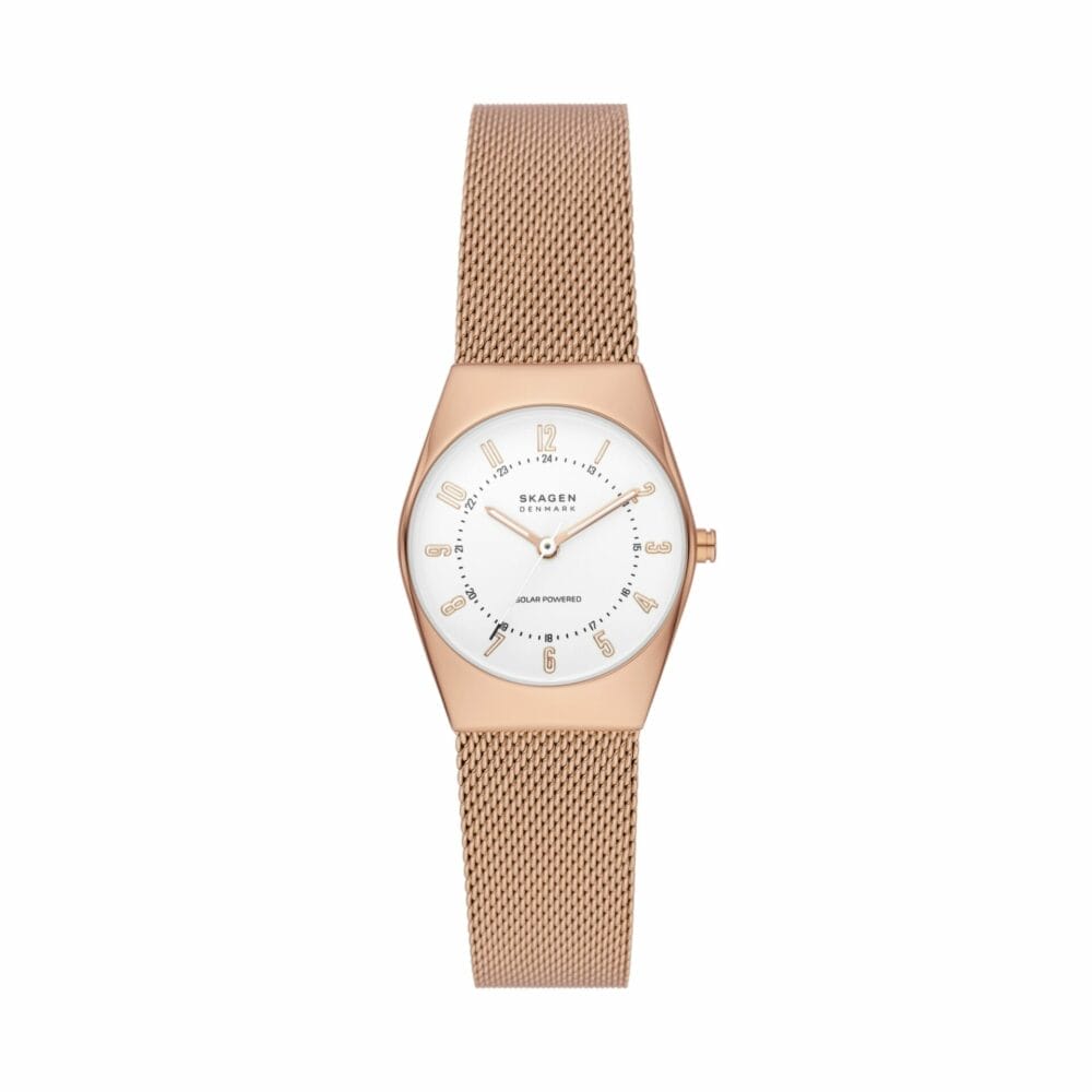 Grenen Lille Solar-Powered Rose Gold Stainless Steel Mesh Watch