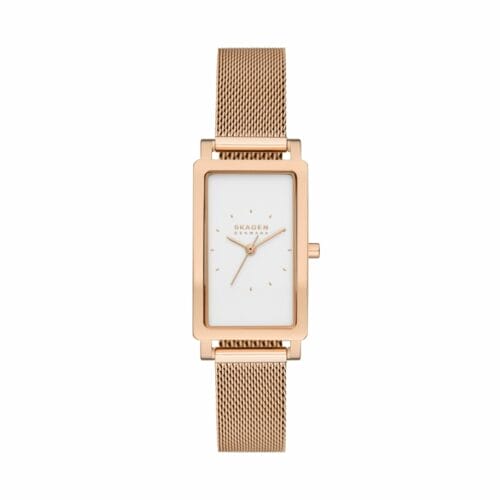 Hagen Three-Hand Rose Gold Stainless Steel Mesh Tank Watch