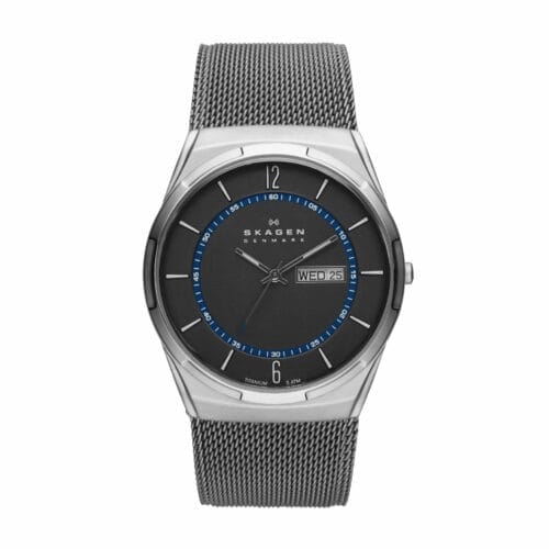 Melbye Titanium and Charcoal Steel Mesh Blue Day-Date Watch