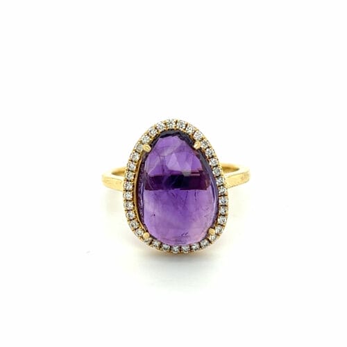 18ct Yellow Gold 4.42ct Asymmetric Amethyst and Diamond Ring