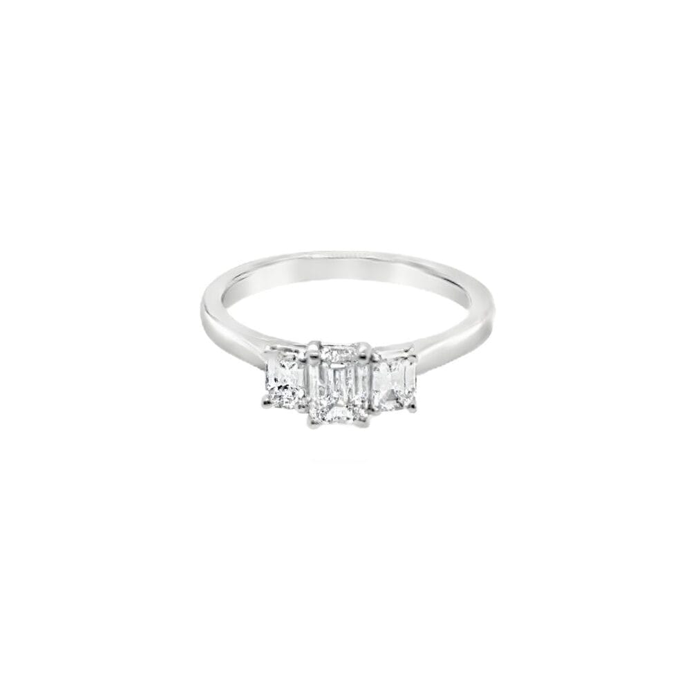 Platinum Diamond 3 Stone Emerald Cut Ring