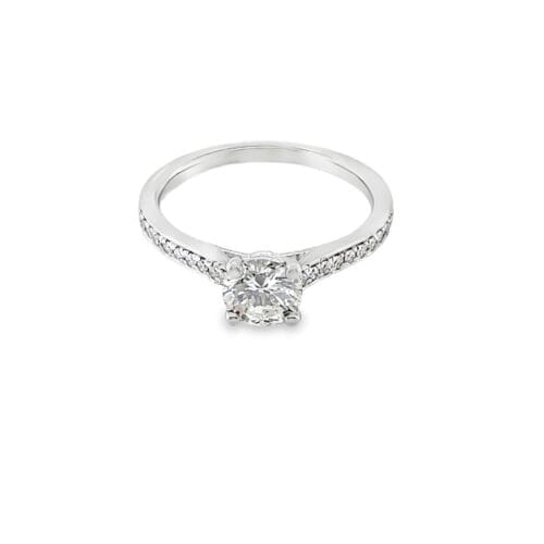 Platinum 0.70ct Diamond Single Stone Ring with Diamond Shoulders