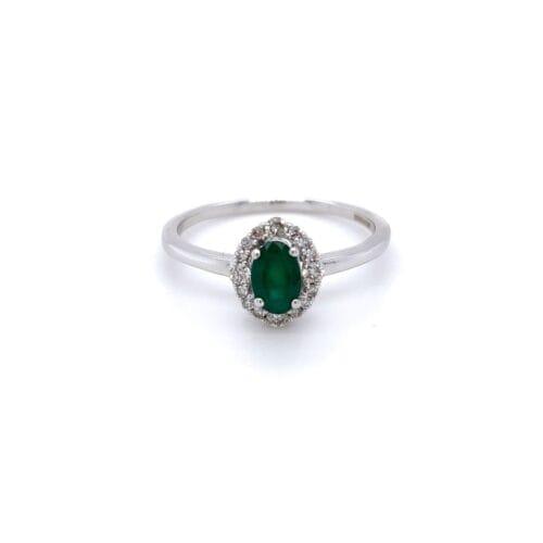 18ct White Gold 0.45ct Emerald & Diamond Cluster Ring