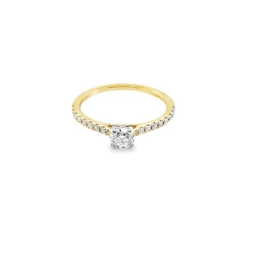 18ct Yellow Gold 0.39ct Diamond Single Stone Ring with Diamond Set Shoulders