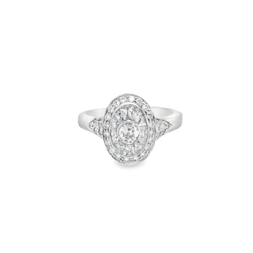 Vintage Platinum Oval Art Deco Style Diamond Cluster Ring