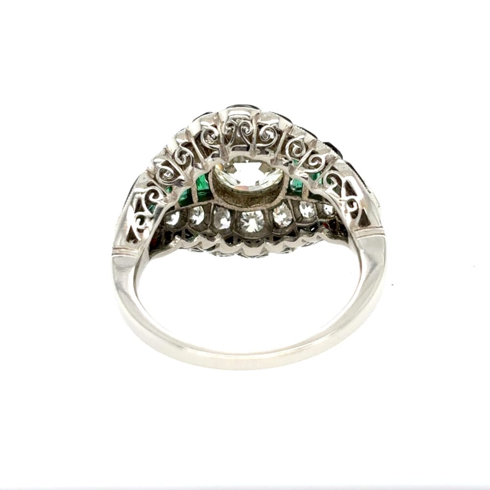 Genuine Art Deco Platinum Diamond, Emerald and Onyx Dress Ring - Image 3