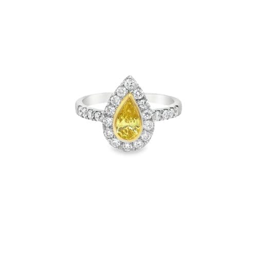 Vintage Platinum Fancy Vivid Yellow Diamond Pear Cut Cluster