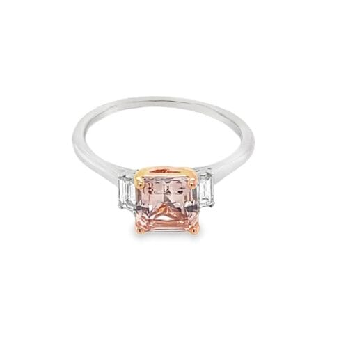 18ct White Gold 1.04ct Asscher Cut Morganite and Diamond Ring