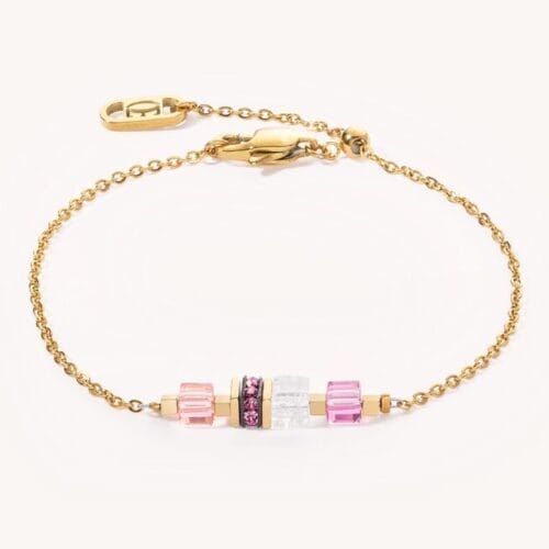 Bracelet Mini Cubes & Chain gold-pink