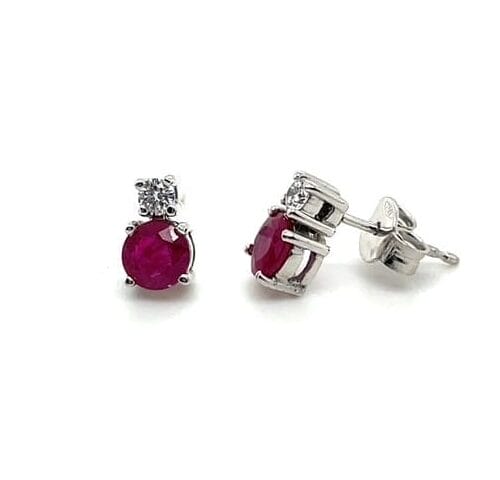 18ct White Gold 0.14ct Diamond and 1.05ct Ruby Two Stone Stud Earrings